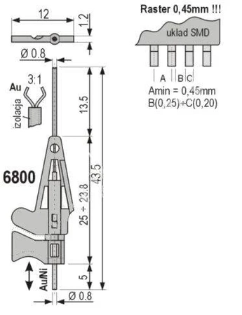 Klips mikro SMD pazurkowy, przyłącze kołkowe 0.8mm, czarny