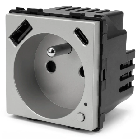 Gniazdko elektryczne z uziemieniem z USB A+C 20W z pomiarem energii (watomierz) ZigBee grafitowe podtynkowe z ramką szklaną - TAWOIA Smart Home