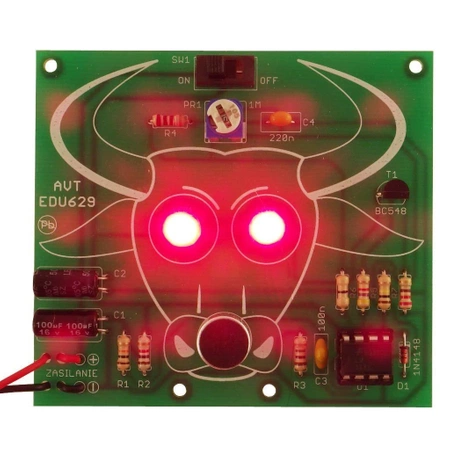 Czujny Byk LED. Zestaw DIY do nauki lutowania AVT EDU629