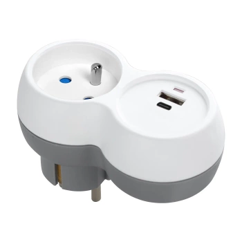 Rozgałęźnik sieciowy 230 V, 2 gniazda, 16 A, USB-A + USB-C, biało-szary, ORNO OR-AE-13302