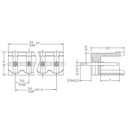 Gniazdo męskie do druku TLPH 2 pin, raster 5.08, h=12mm, 300V, 12A, proste otwarte