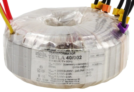 Transformator toroidalny 40VA Indel TSTLA 40/002 230V (200-0-200V, 2x3.15V) do wzmacniaczy lampowych