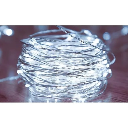 Ozdobny drucik, łańcuch LED 3m, biały zimny 6500K, zasilanie 3xAA