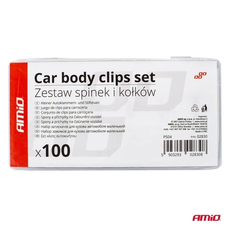 Zestaw spinek i kołków samochodowych 100szt