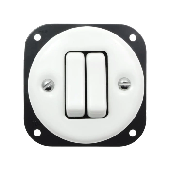 Włącznik światła podwójny ceramiczny, okrągły podtynkowy biały Ceramic Loft