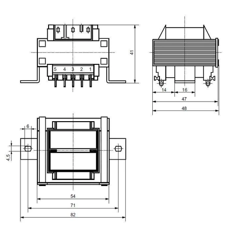 Transformator sieciowy TS 10/32, 10VA, 8V + 18,3V, 0,34A, rdzeń EI 54/18, 41 × 82 × 48mm, Indel