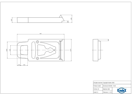Obudowa modułowa na szynę DIN ZD1005J, 89,8 × 89,4 × 65,2 mm, ABS, szara, Kradex