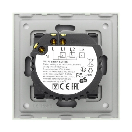 Włącznik pojedynczy Smart 600W WiFi i Bluetooth - dotykowy szklany panel biały - podtynkowy - TAWOIA Smart Home