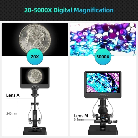 Mikroskop cyfrowy z ekranem 10cali , powiększenie do 5000x, 5 obiektywów i endoskop, AD269S-M ANDONSTAR