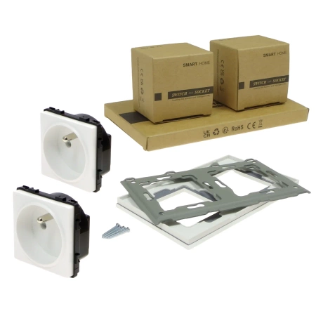 Gniazda pojedyncze 2szt z ramką szklaną podwójną - białe - Tawoia Glass