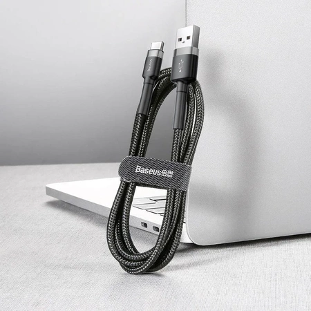 Kabel USB do USB-C 3m, szybkie ładowanie QC3.0 2A, nylonowy oplot, czarny, Baseus