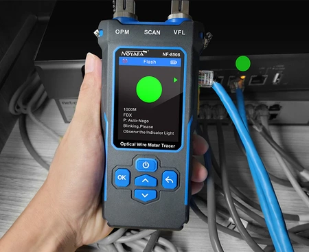 Tester okablowania i miernik mocy optycznej LCD, RJ-45, RJ-11, BNC z szukaczem par, pióro świetlne VFL Noyafa NF-8508