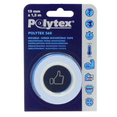 Taśma dwustronna montażowa POLYTEX 560 biała 19mm, 1.5m