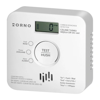 Bateryjny czujnik tlenku węgla/czadu 2xAA WiFi TUYA żywotność sensora 10 lat, ORNO OR-DC-641
