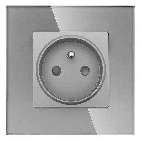 Gniazdo elektryczne pojedyncze z bolcem - szklana ramka - szare - Tawoia Glass