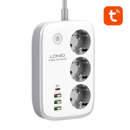 Listwa zasilająca, 10 A, Wi-Fi Tuya, z włącznikiem, biała, LDNIO