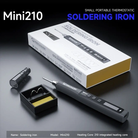 Lutownica precyzyjna Mini 210, 40 W, 180–480°C, zasilanie USB-C, groty 210, Mechanic