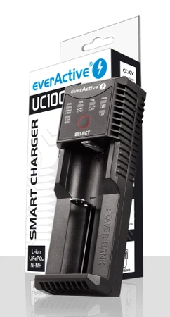 Ładowarka jednokanałowa Li-ion i Ni-MH z funkcją powerbanku, USB-C, everActive UC-100C