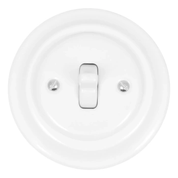 Włącznik światła pojedynczy kołyskowy ceramiczny, okrągły z ramką, podtynkowy biały Ceramic Loft