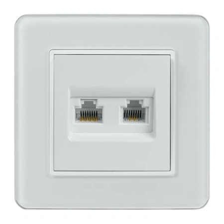 Gniazdo komputerowo-telefoniczne RJ45 i RJ11, kwadratowe, białe, podtynkowe, moduł bez ramki, QUAD