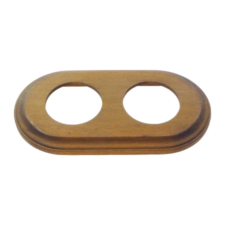 Gniazdo TV/SAT + Gniazdo elektryczne okrągłe białe z ramką podwójną ciemne drewno, montaż podtynkowy, Ceramic Loft