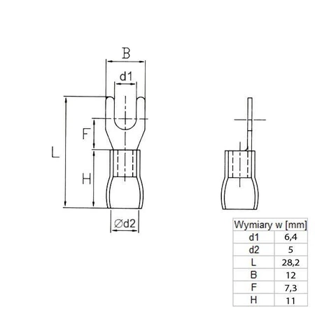 Końcówka widełkowa M6 izolowana, 6.4mm, 1.5-2.5mm, SGE
