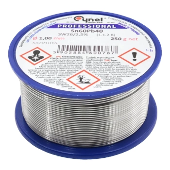 Cyna lutownicza z topnikiem SW26 - 1mm - spoiwo Sn60Pb40 Cynel 250g