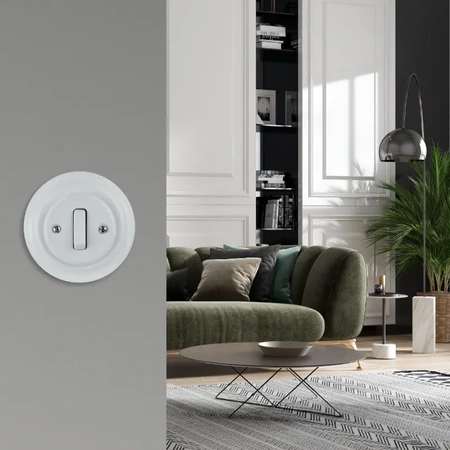 Włącznik światła schodowy z ramką, ceramiczny, montaż podtynkowy, kolor biały Ceramic Loft