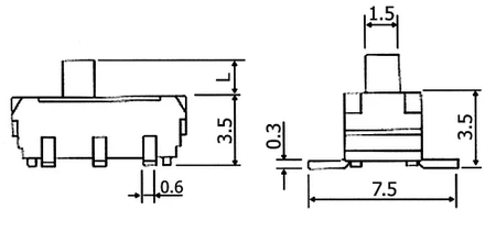 Przełącznik suwakowy HSS 1280, SMD podwójny