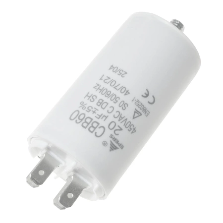 Kondensator rozruchowy do silnika 20uF 450VAC, 4 konektory, 40x73mm