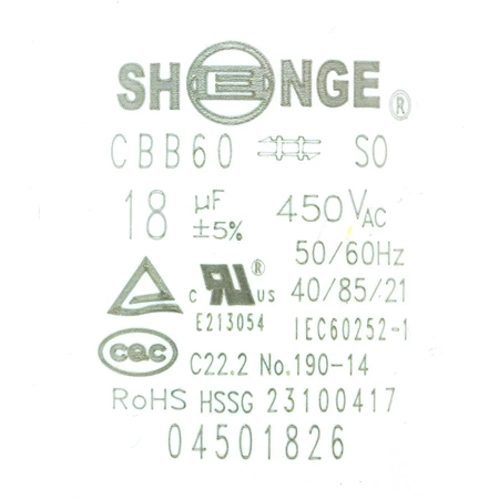 Kondensator rozruchowy do silnika, CBB60 18uF 450VAC 40x70mm, przewód