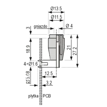 Gniazdo bezpieczne 4mm lutowane do PCB 25A czarne