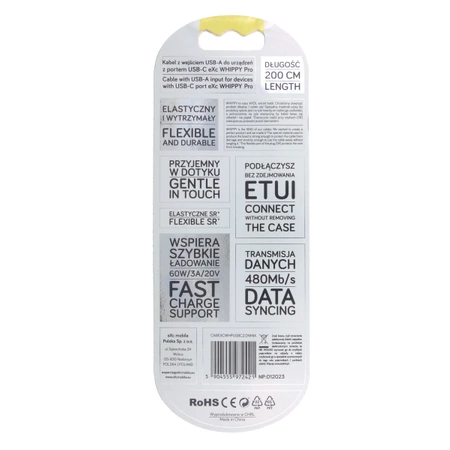 Kabel USB do USB-C 2m, eXc WHIPPY Pro 60W pastelowy