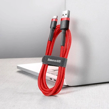 Kabel USB-A do USB-C 1m, szybkie ładowanie QC3.0 3A, nylonowy oplot, czerwony Baseus