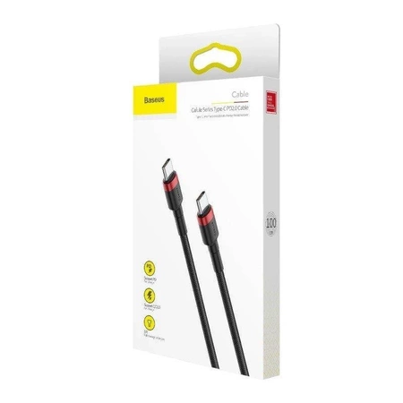 Kabel USB C-C 1m, szybkie ładowanie PD2.0 60W, QC3.0, nylonowy oplot, czarno-czerwony Baseus