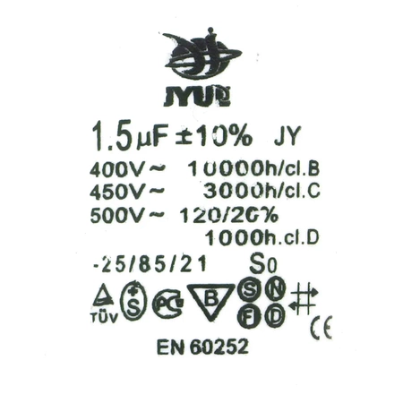 Kondensator rozruchowy do silnika, CBB60 1.5uF 450VAC 30x60mm, przewód