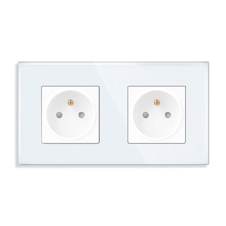 Gniazda pojedyncze 2szt z ramką szklaną podwójną - białe - Tawoia Glass