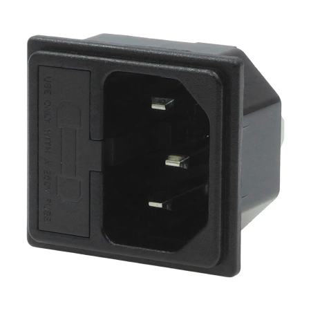 Gniazdo zasilania 230V IEC 10A, męskie z miejscem na bezpiecznik, RF-2004
