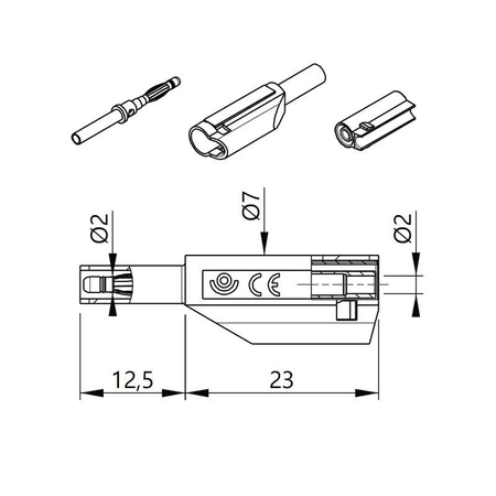Wtyk bezpieczny 2mm z tuleją stałą i gniazdem 2mm, przykręcany, czarny
