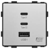 Ładowarka USB A + 2xC 65W GaN grafitowa podtynkowa (moduł bez ramki) - TAWOIA Glass