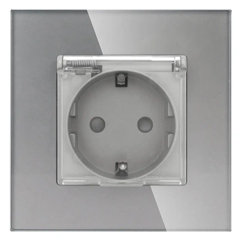 Gniazdo elektryczne Schuko IP44 z klapką - szklana ramka - szare - Tawoia Glass