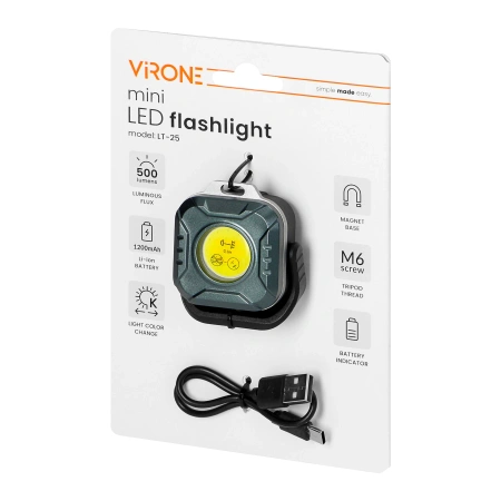 Mini Latarka LED COB 500lm + światło czerwone - 1200mAh, Virone LT-25