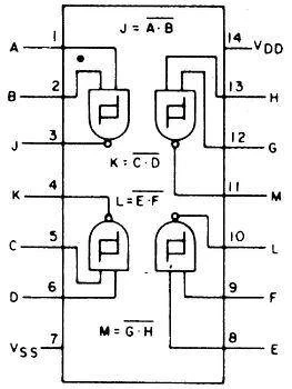 Bramka NAND 4093 - 4 kanały - 3÷15V - wejścia Schmitta - DIP14