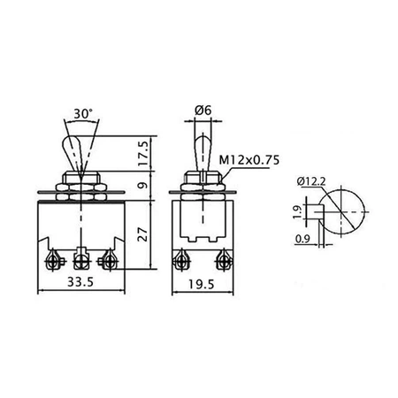 Przełącznik ON-ON 2-poz. podwójny DPDT 6P, KN3B-202