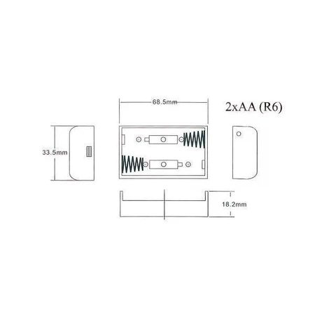Koszyk baterii AA x2 z pokrywą, włącznikiem i przewodami, przezroczysty