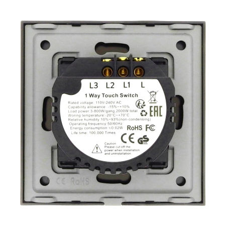 Włącznik podwójny 800W - dotykowy szklany panel czarny - podtynkowy - TAWOIA Glass