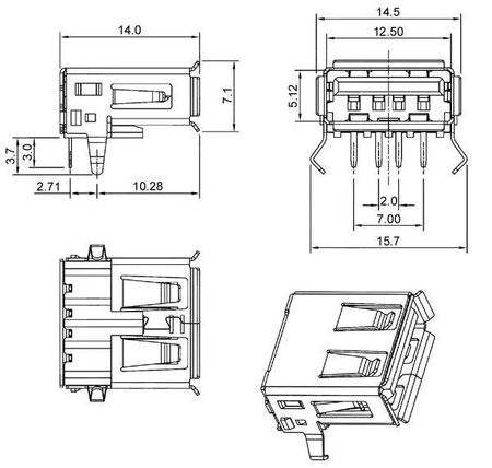 Gniazdo USB A do druku kątowe czarne