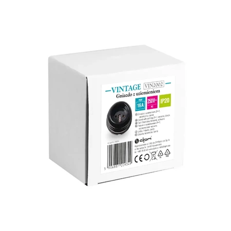 Gniazdo elektryczne ceramiczne, montaż natynkowy, kolor czarny Ceramic Loft