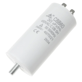 Kondensator rozruchowy do silnika 30uF 450VAC, 4 konektory, 45x90mm