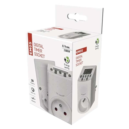 Programator - włącznik czasowy, 20 programów, max obciążenie 2kW, EMT757-F